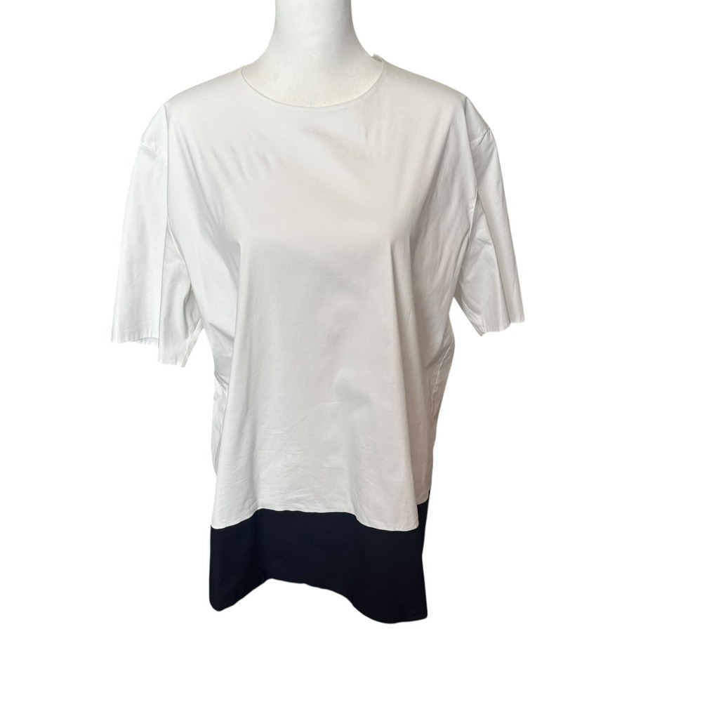 COS Tunic Size Large White Navy Colorblock Short Sleeve‎ Tunic Top